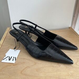 ZARA BLACK SLINGBACK KITTEN HEEL - SIZE 9 (40)